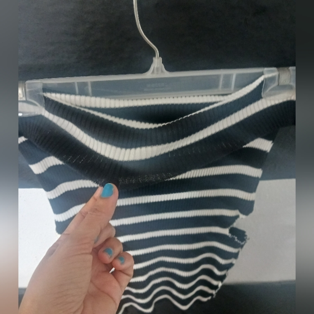 Women Black & White Striped Off Shoulder Top - Picture 9 of 14